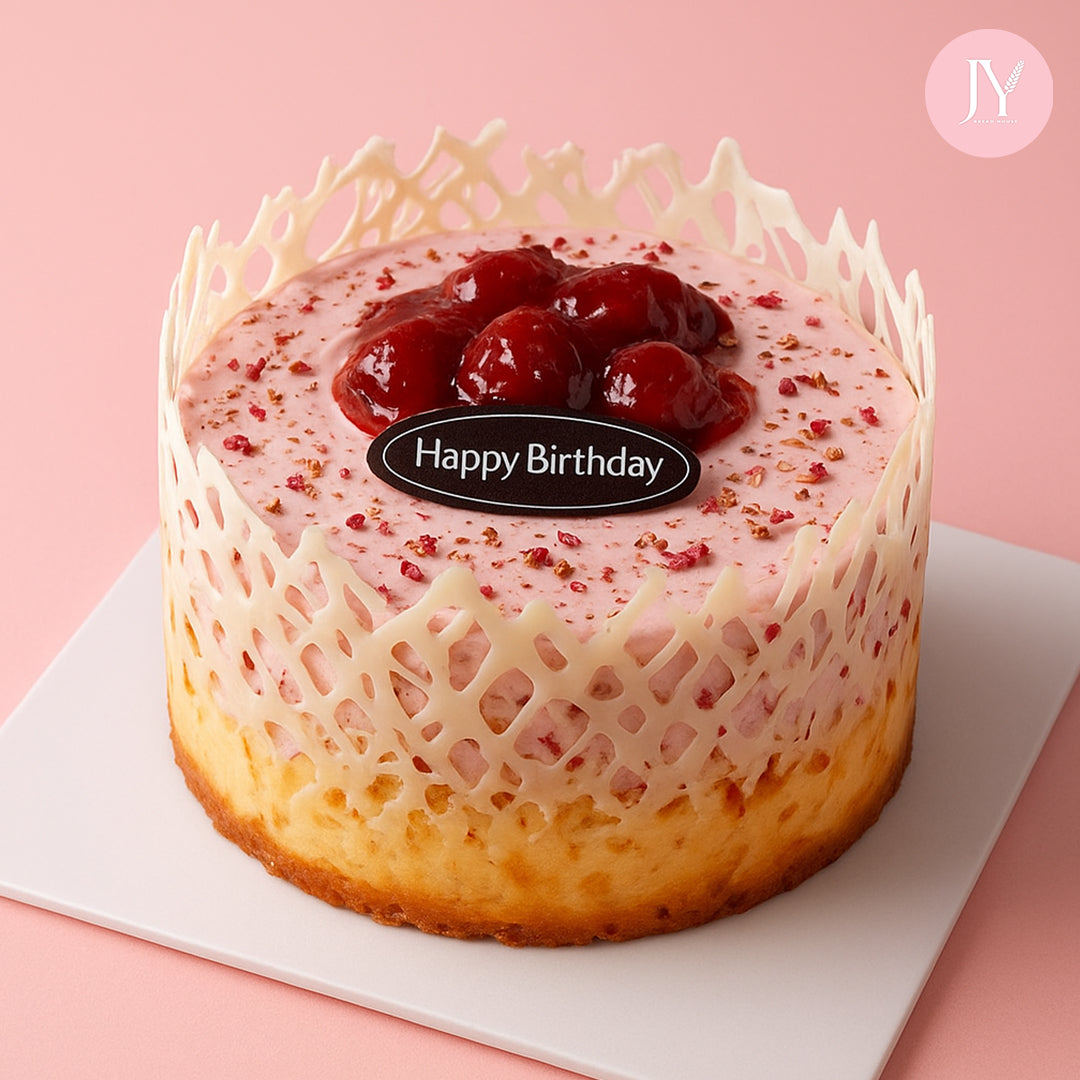 Strawberry (6") Basque Cheesecake with White Chocolate Lace