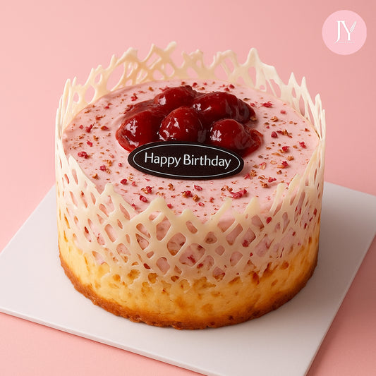 Strawberry (6") Basque Cheesecake with White Chocolate Lace